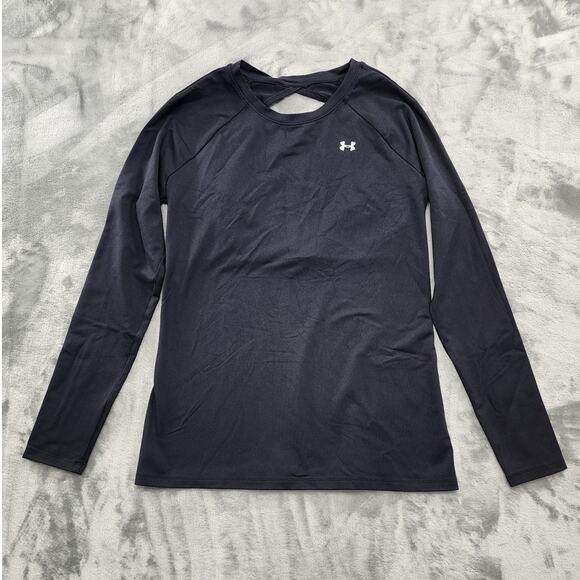 Under Armour Tops - Under Armour Top Womens L‎ Black Heat Gear Fitted Open Back Long Sleeve Running
